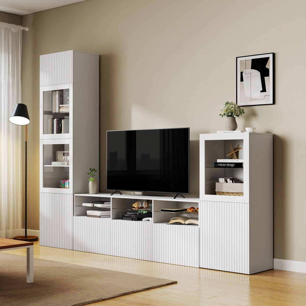 Riva Arena 3-Piece High Media Unit with 2.3 and 1.3 Meter Tall Display Storage Cabinet-hbxlivingroom-mediaunitsandstorage-tvunits-image-1