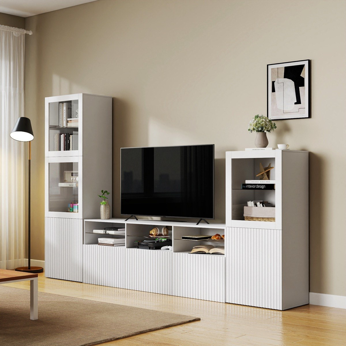 Riva Arena 3-Piece High Media Unit with 1.9 and 1.3 Meter Tall Display Storage Cabinet-hbxlivingroom-mediaunitsandstorage-tvunits-image-1