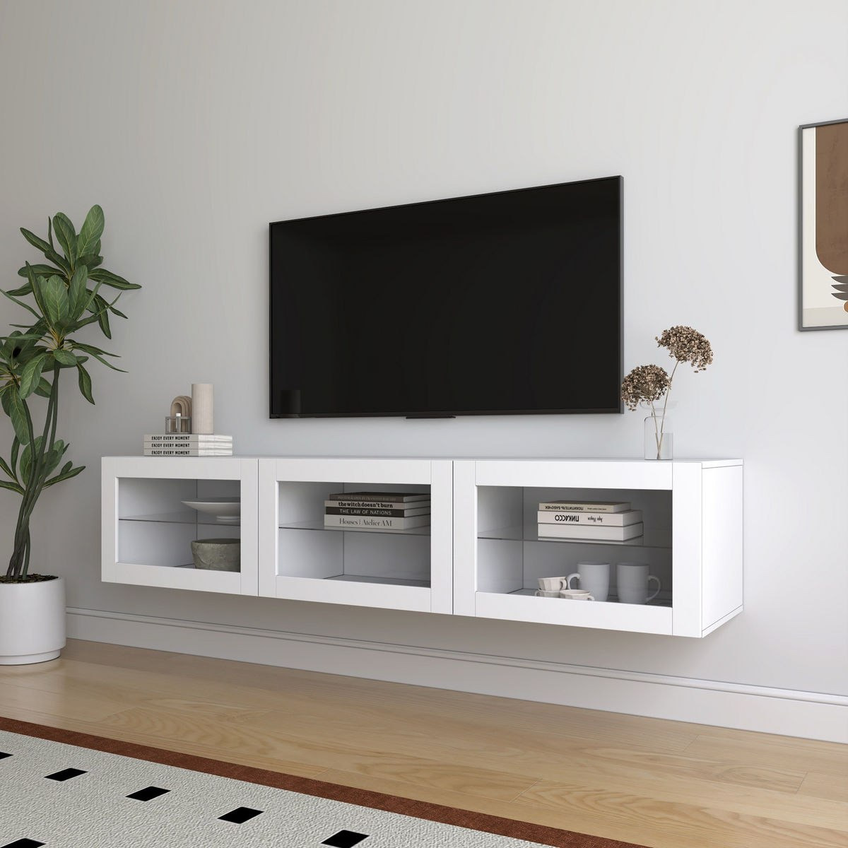 Riva 4-Piece Media Unit with 2.3 Meter Tall Display Storage Cabinet and Glass Door Wall Unit-hbxlivingroom-mediaunitsandstorage-tvunits-image-6