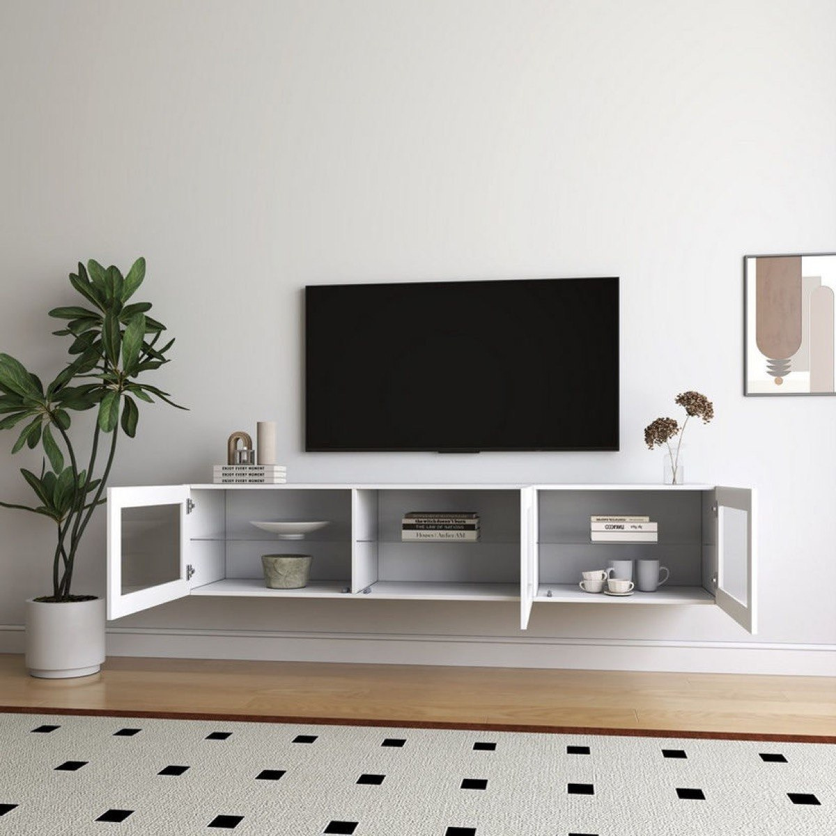 Riva 4-Piece Media Unit with 2.3 Meter Tall Display Storage Cabinet and Glass Door Wall Unit-hbxlivingroom-mediaunitsandstorage-tvunits-image-7