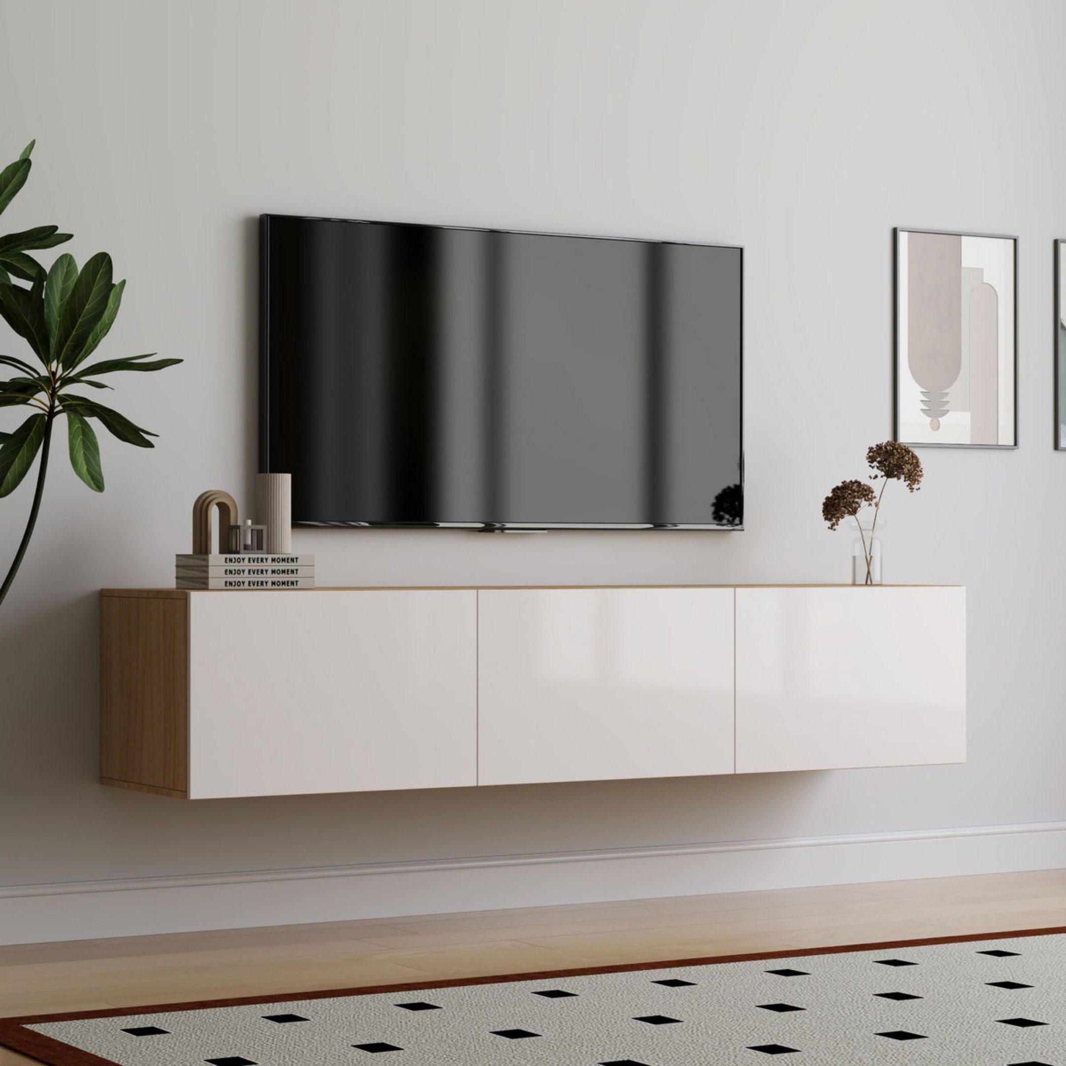 Riva 4-Piece Media Unit with 1.9 and 1.3 Meter Tall Display Cabinet and Wall Mounted Unit-hbxlivingroom-mediaunitsandstorage-tvunits-image-2