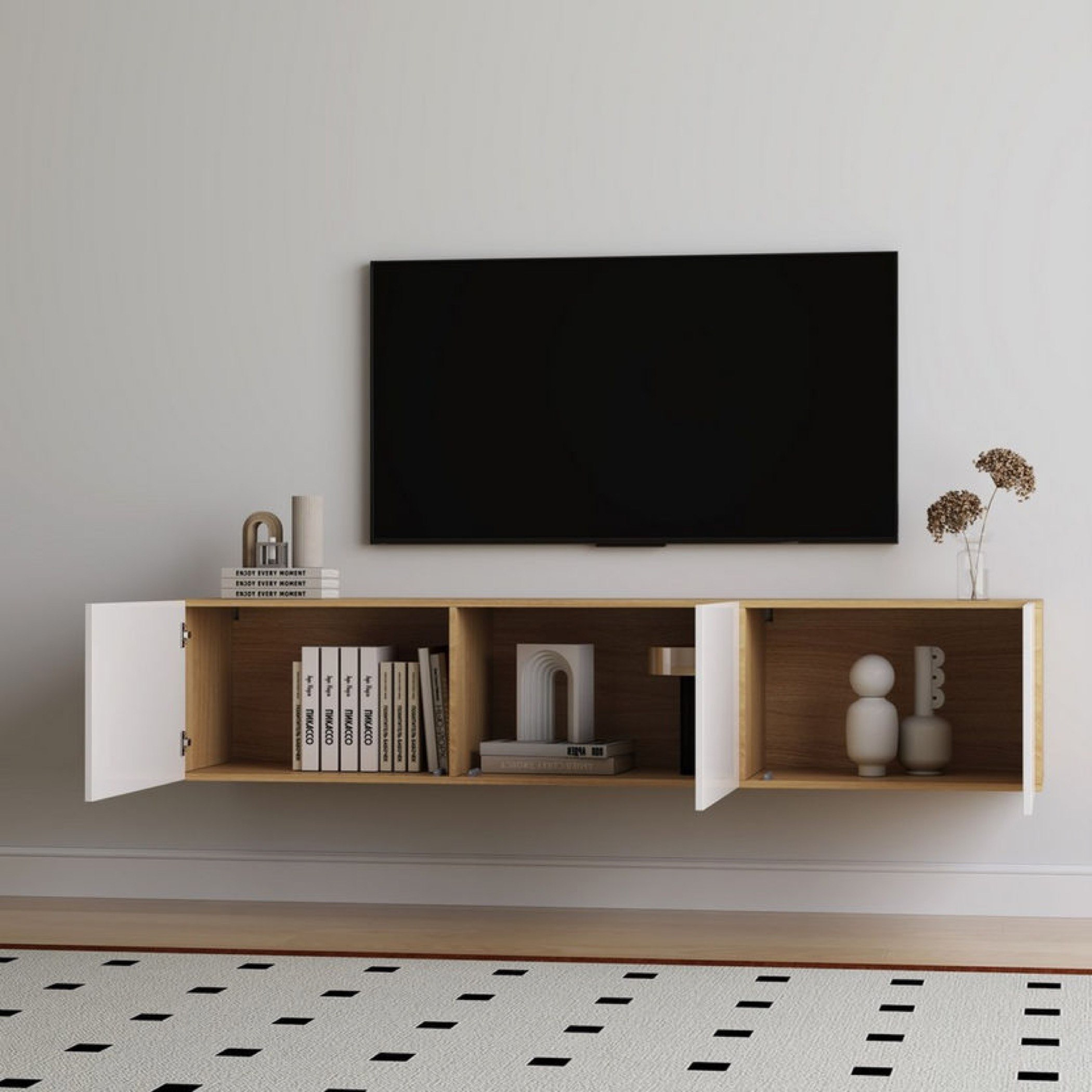 Riva 4-Piece Media Unit with 1.9 and 1.3 Meter Tall Display Cabinet and Wall Mounted Unit-hbxlivingroom-mediaunitsandstorage-tvunits-image-3