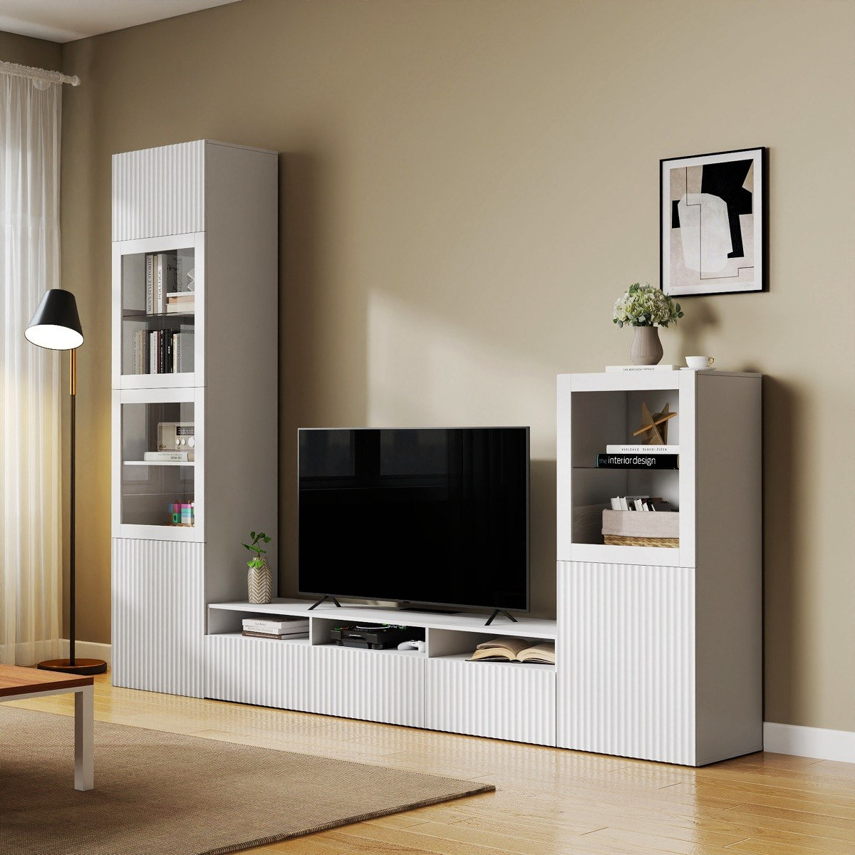 Riva 3-Piece Media Unit with 2.3 and 1.3 Meter Tall Display Storage Cabinet-hbxlivingroom-mediaunitsandstorage-tvunits-image-1