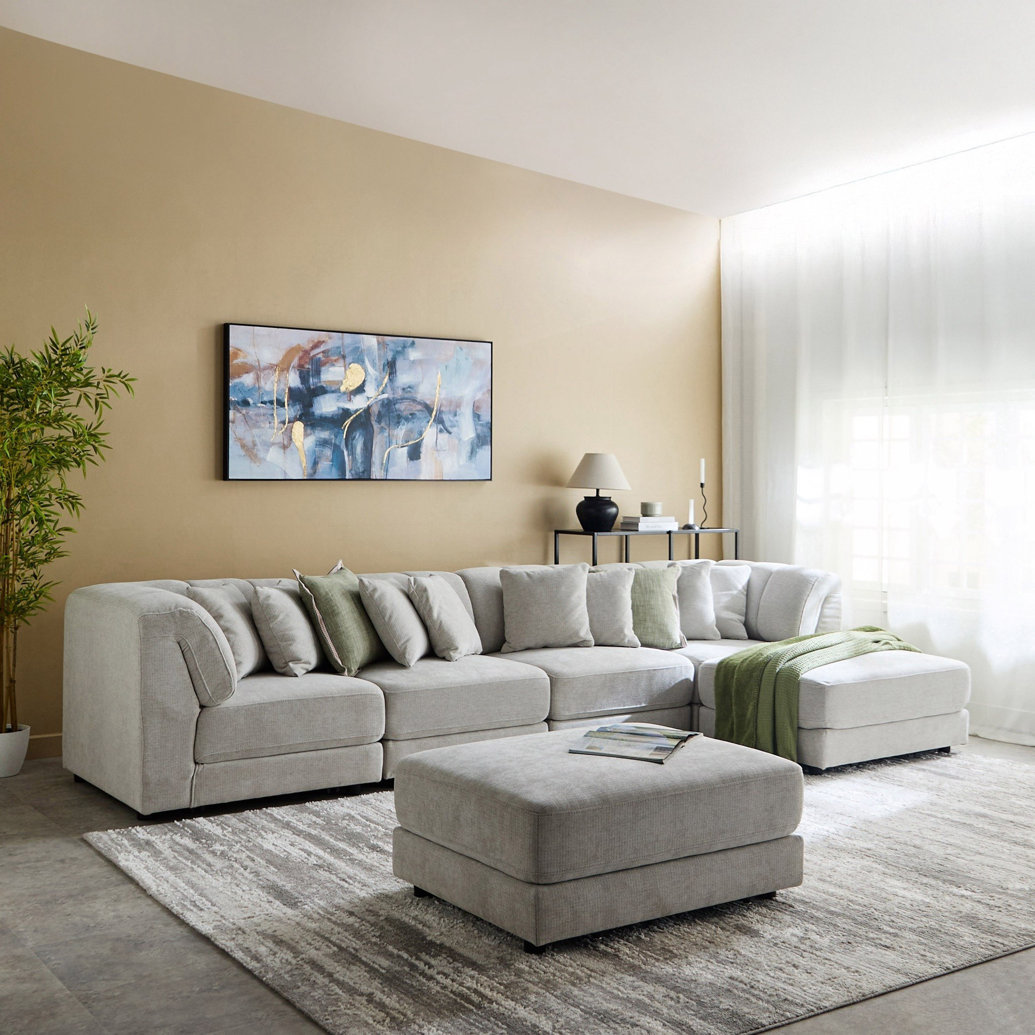 Skive 6-Seater Corner Fabric Sofa with Ottoman-hbxlivingroom-sofasandarmchairs-modularsofas-image-1