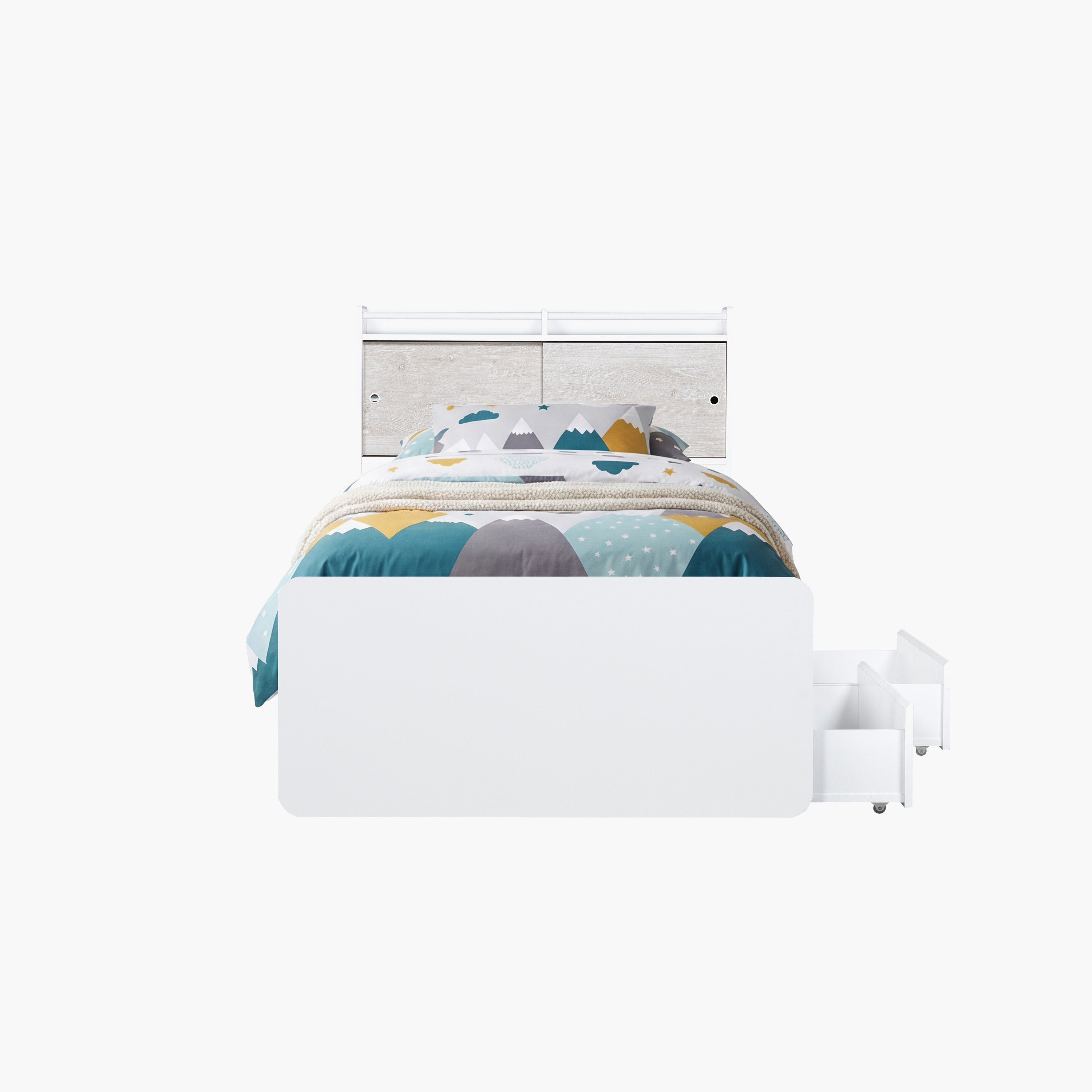 Ivory Single Bed with Sliding Storage Headboard and 2 Storage Drawer Boxes - 90x200 cm-hbxbedroom-bedsandbedsets-bedroompackages-image-4