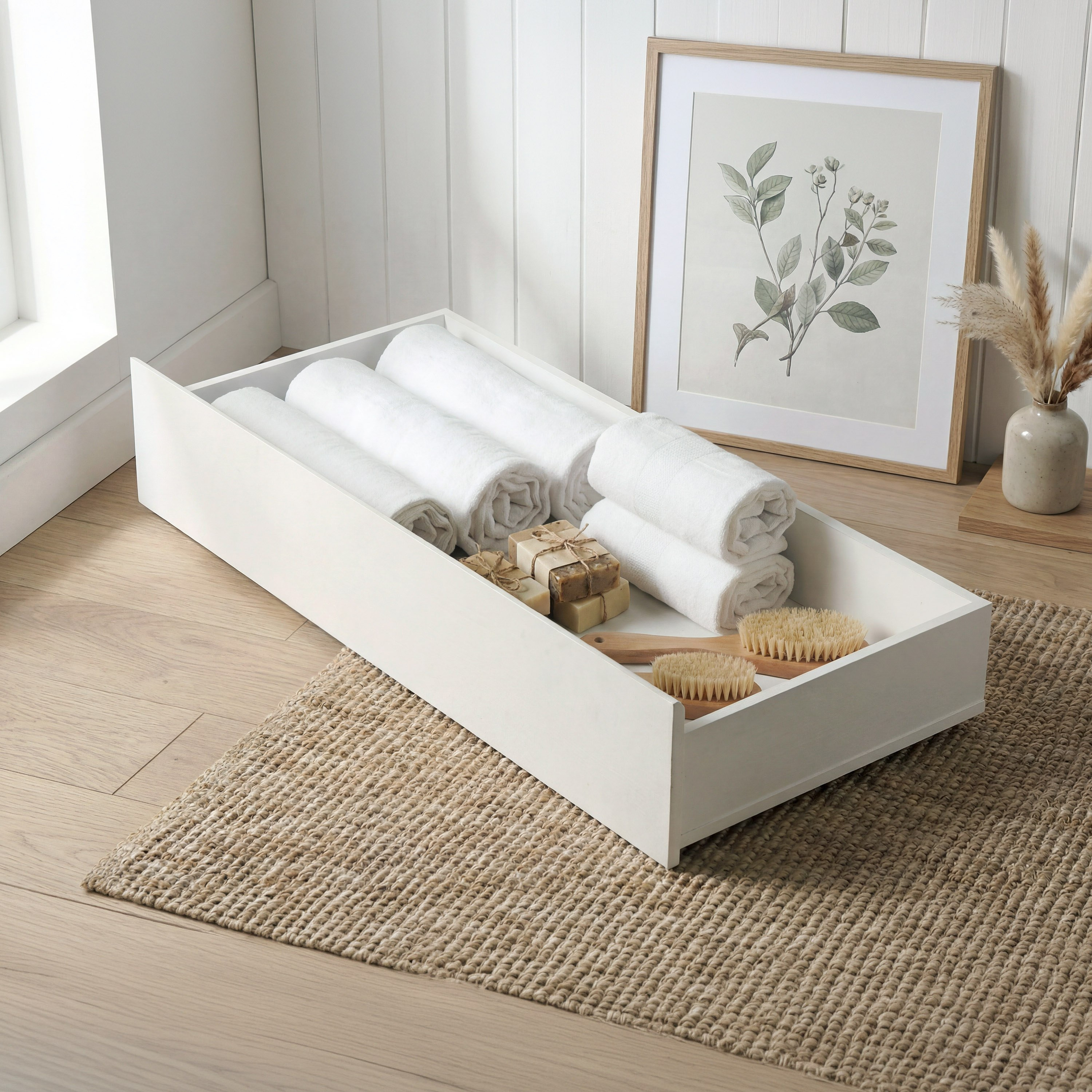Ivory Twin Bed with Sliding Storage Headboard and 2 Storage Drawer Boxes - 120x200 cm-hbxfurniture-kidsroom-kidsroomsets-twin-image-2