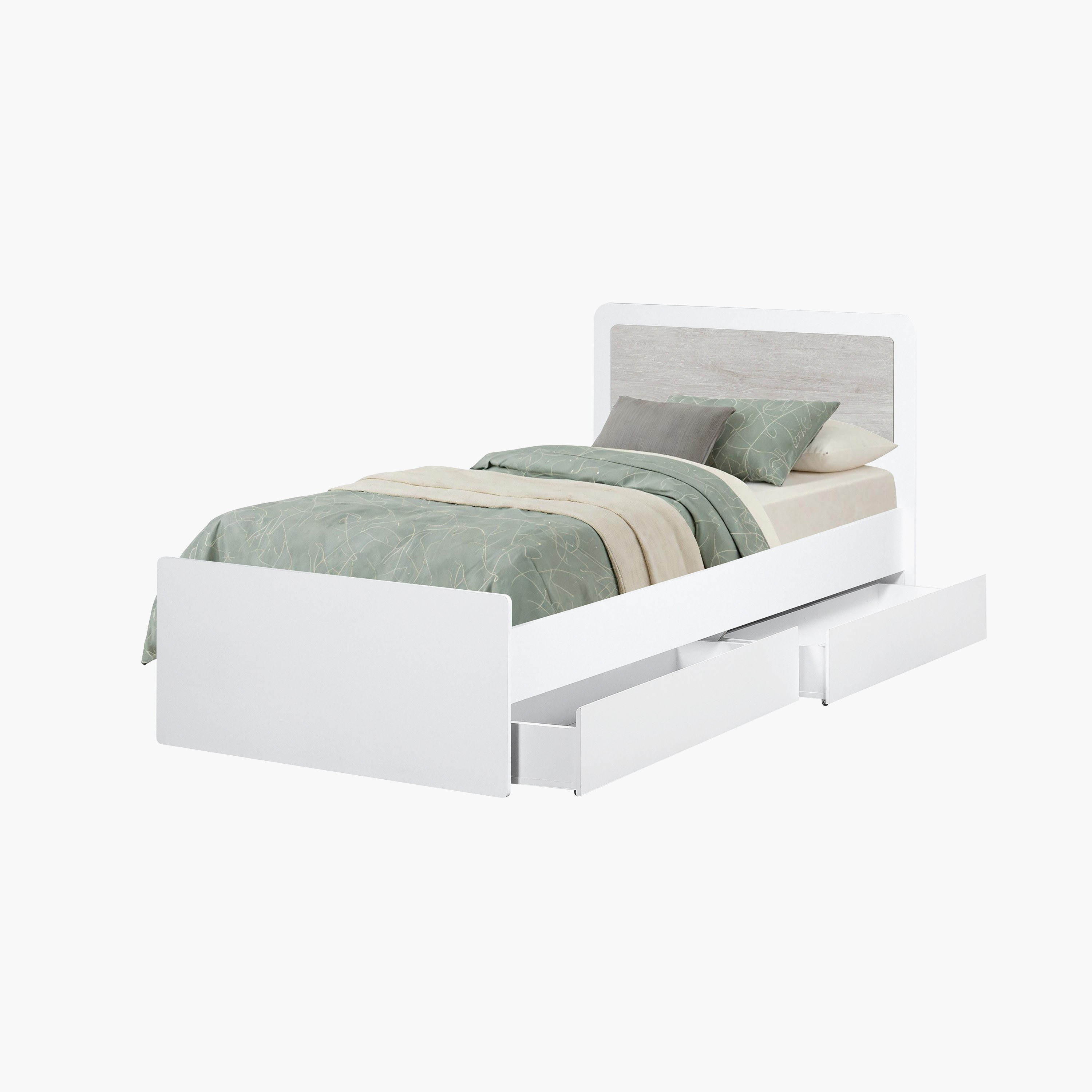 Ivory Single Bed with 2 Storage Drawer Boxes - 90x200 cm-hbxbedroom-bedsandbedsets-bedroompackages-image-3