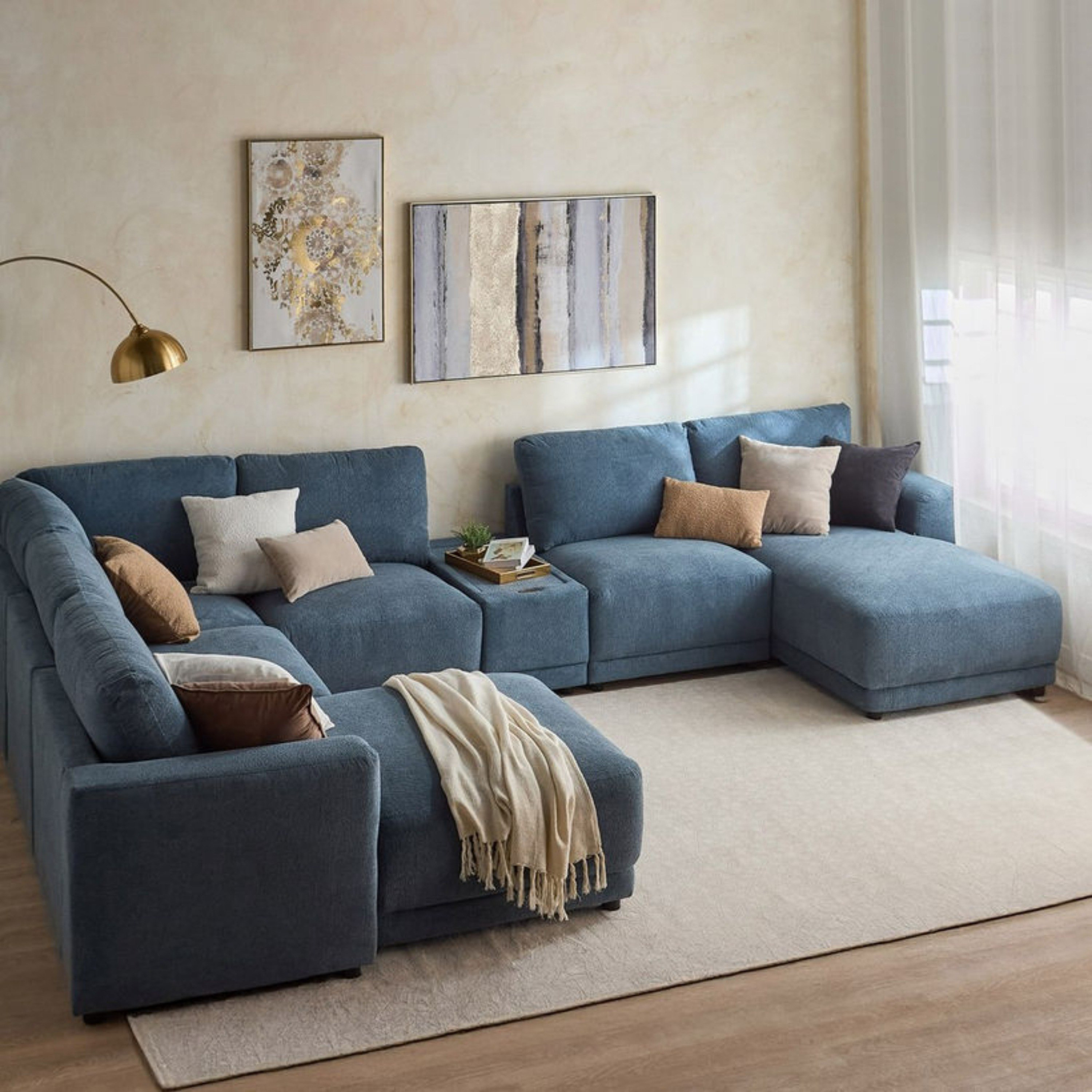 Flexa 6-Seater Left Corner Fabric Sofa with Console-hbxfurniture-modular-modularsofas-image-1