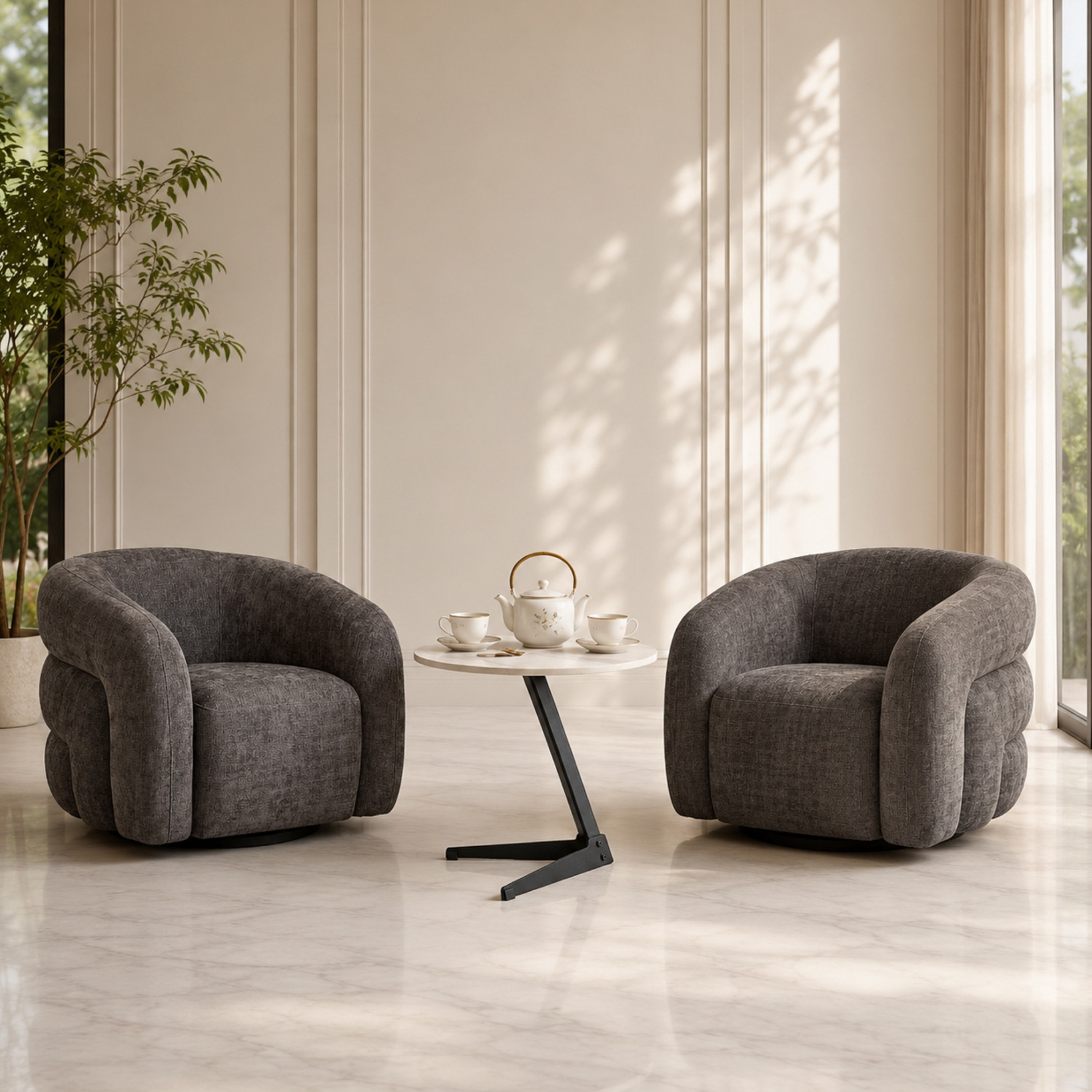 Antonio Baron 2-Seater Swivel Sintered Stone Tea Set-hbxfurniture-diningtablesandsets-diningsets-twoseater-image-1