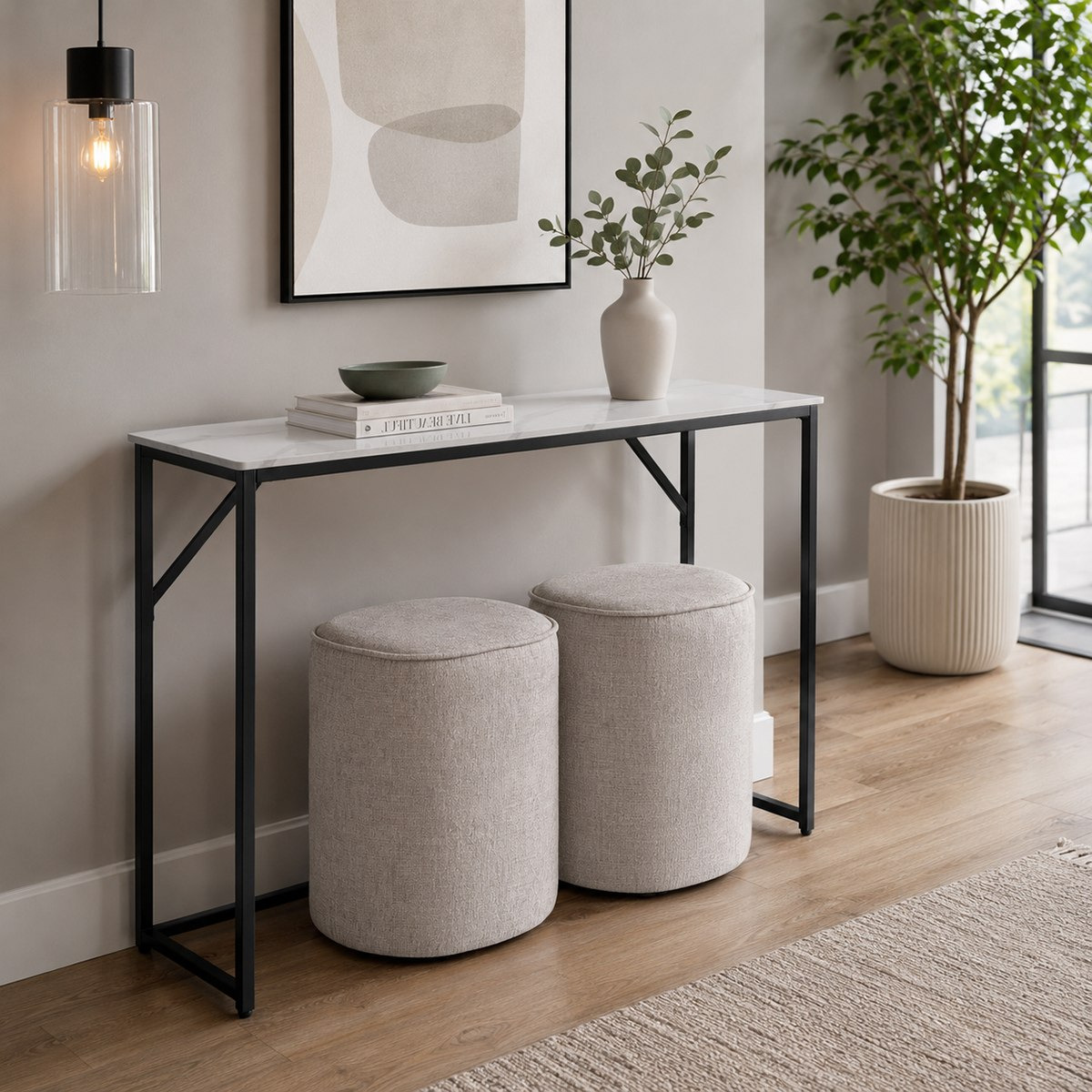 Crompton Crescent Sintered Stone Top Console with 2 Ottomans-hbxfurniture-tablesandstands-consoletables-image-1