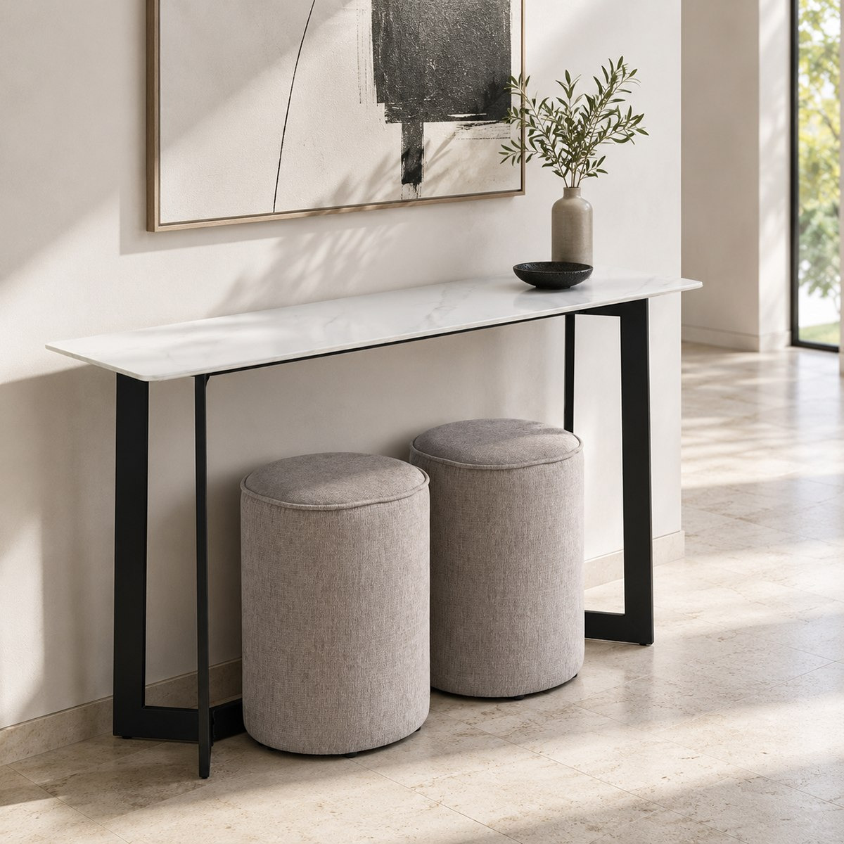 Barecelona Crescent Sintered Stone Top Console with 2 Ottomans-hbxfurniture-tablesandstands-consoletables-image-1