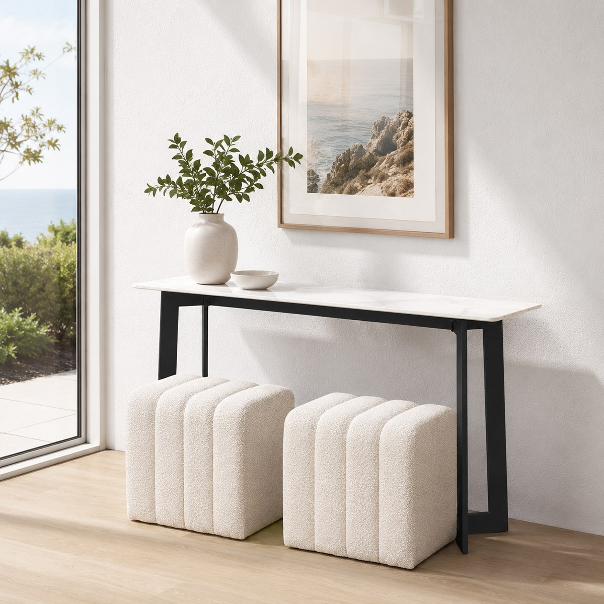 Barecelona Mount Sintered Stone Top Console with 2 Ottomans-hbxfurniture-tablesandstands-consoletables-image-1