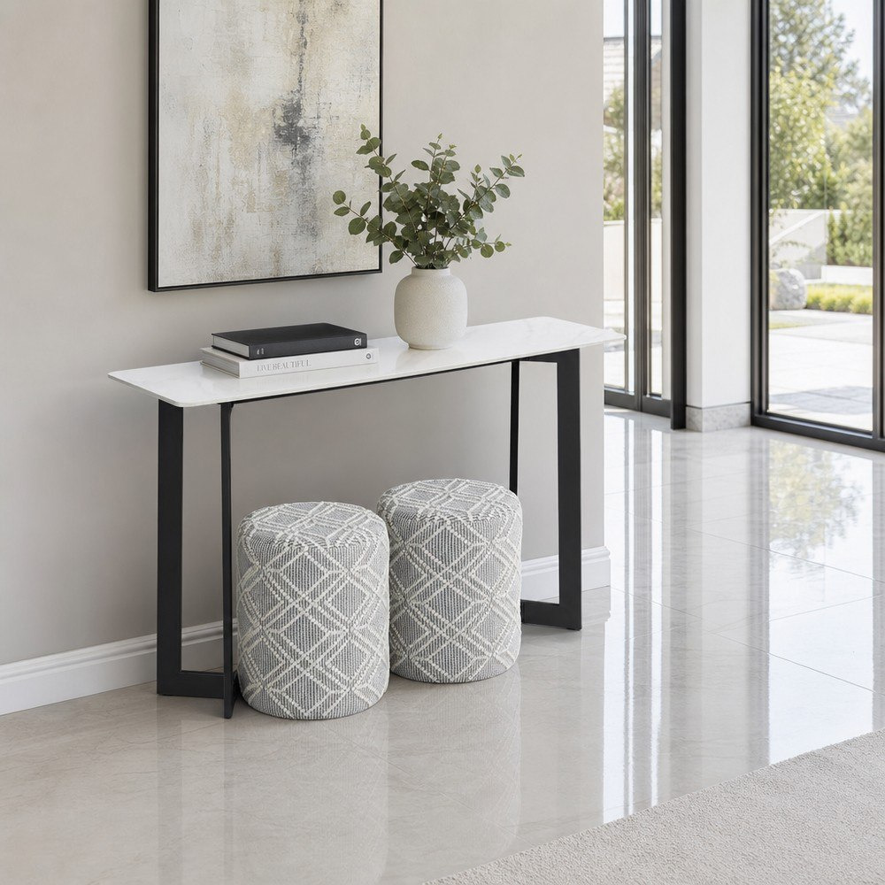 Barecelona Zafra Sintered Stone Top Console with 2 Ottomans-hbxfurniture-tablesandstands-consoletables-image-1