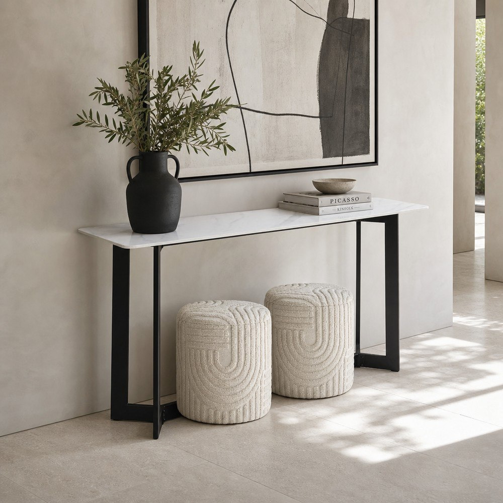 Barecelona Gromo 3-Piece Sintered Stone Top Console and Ottoman Set-hbxfurniture-tablesandstands-consoletables-image-1