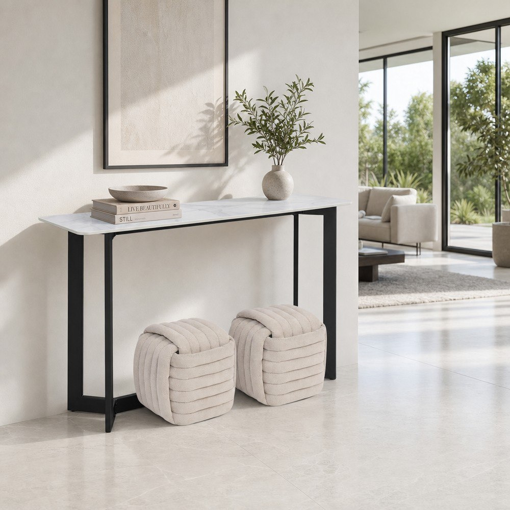 Barecelona Lyno Sintered Stone Top Console with 2 Ottomans-hbxfurniture-tablesandstands-consoletables-image-1