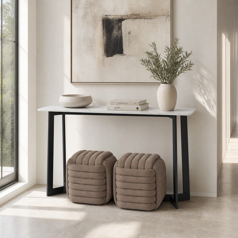 Barecelona Lyno Sintered Stone Top Console with 2 Ottomans-hbxfurniture-tablesandstands-consoletables-image-1