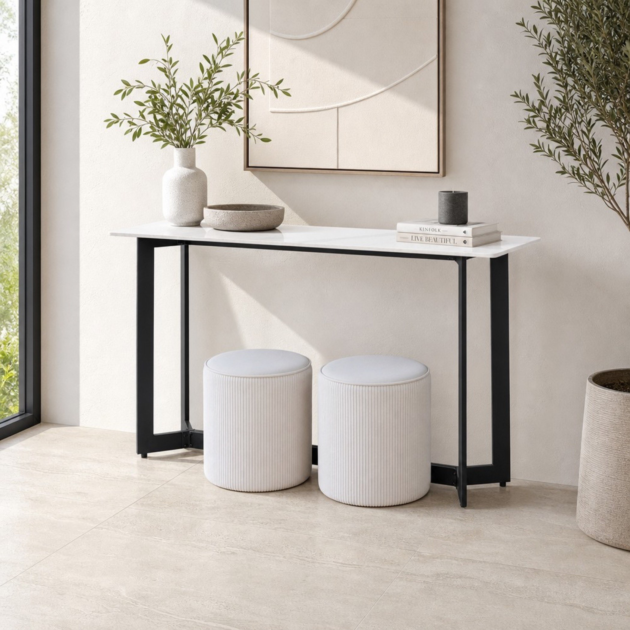 Barecelona Copen Sintered Stone Top Console with 2 Ottomans-hbxfurniture-tablesandstands-consoletables-image-1