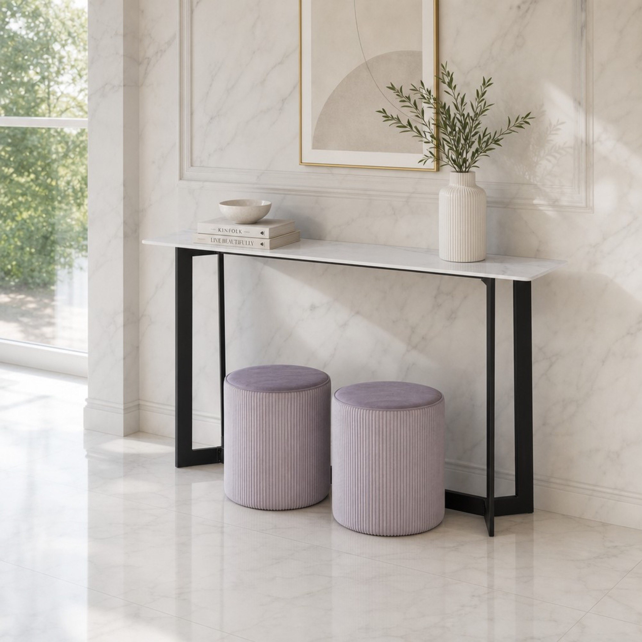Barecelona Copen Sintered Stone Top Console with 2 Ottomans-hbxfurniture-tablesandstands-consoletables-image-1