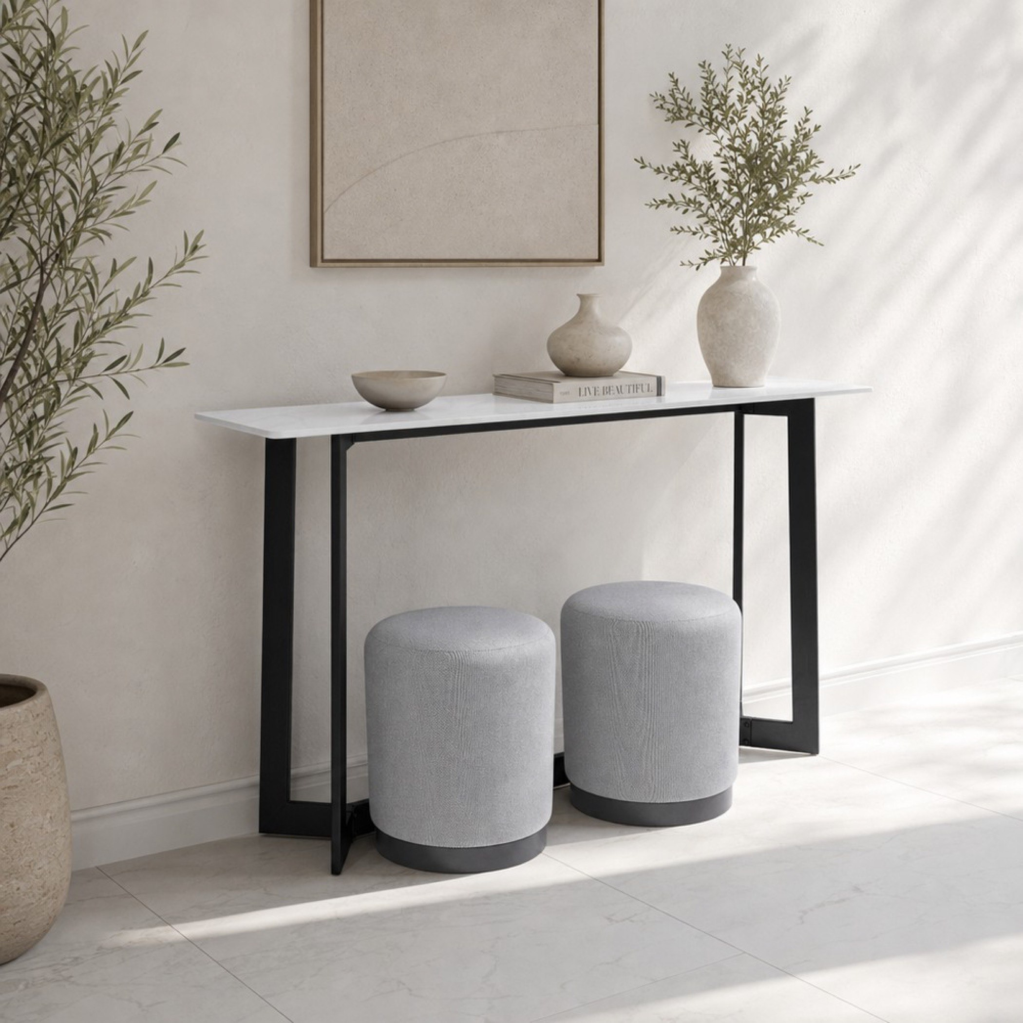 Barecelona Kiva Sintered Stone Top Console with 2 Ottomans-hbxfurniture-tablesandstands-consoletables-image-1