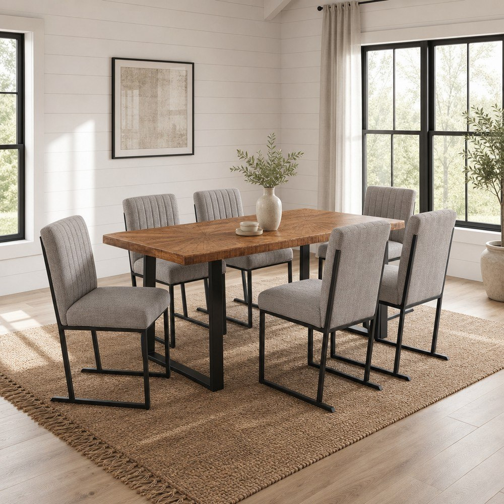 Cavon Florya Iris 6-Seater Solid Wood Dining Set-hbxfurniture-diningtablesandsets-diningsets-sixseater-image-1