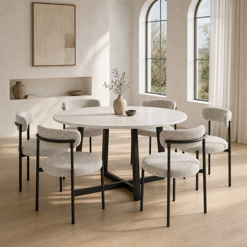 Vendra Blake Midtown 6-Seater Genuine Marble Top Dining Set-hbxfurniture-diningtablesandsets-diningsets-sixseater-image-1