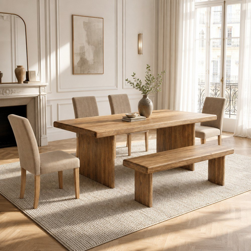 Cavon Clayton Bali 6-Seater Solid Wood Dining Set with Bench-hbxfurniture-diningtablesandsets-diningsets-sixseater-image-1