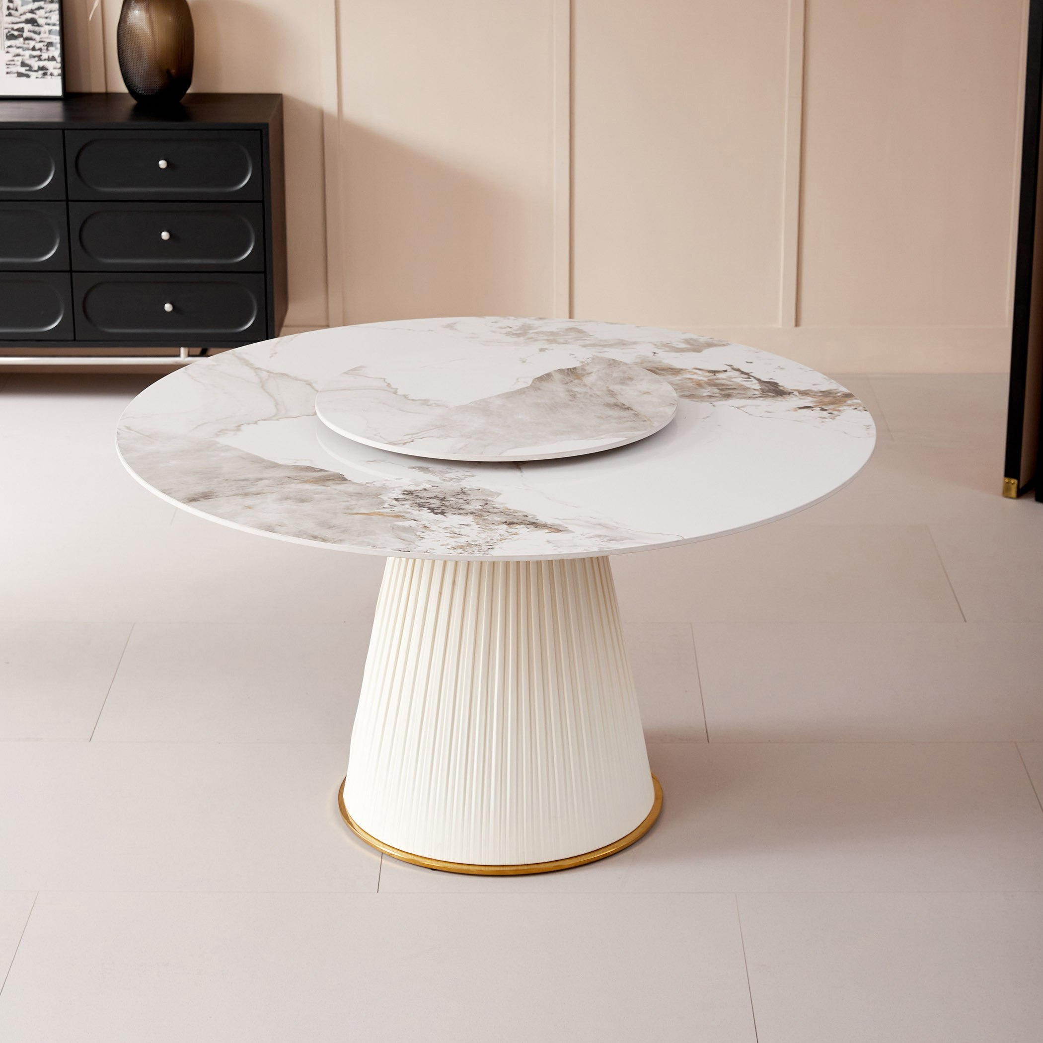 Carmella Pearl Round 6-Seater Sintered Stone Dining Set-hbxfurniture-diningtablesandsets-diningsets-sixseater-image-2