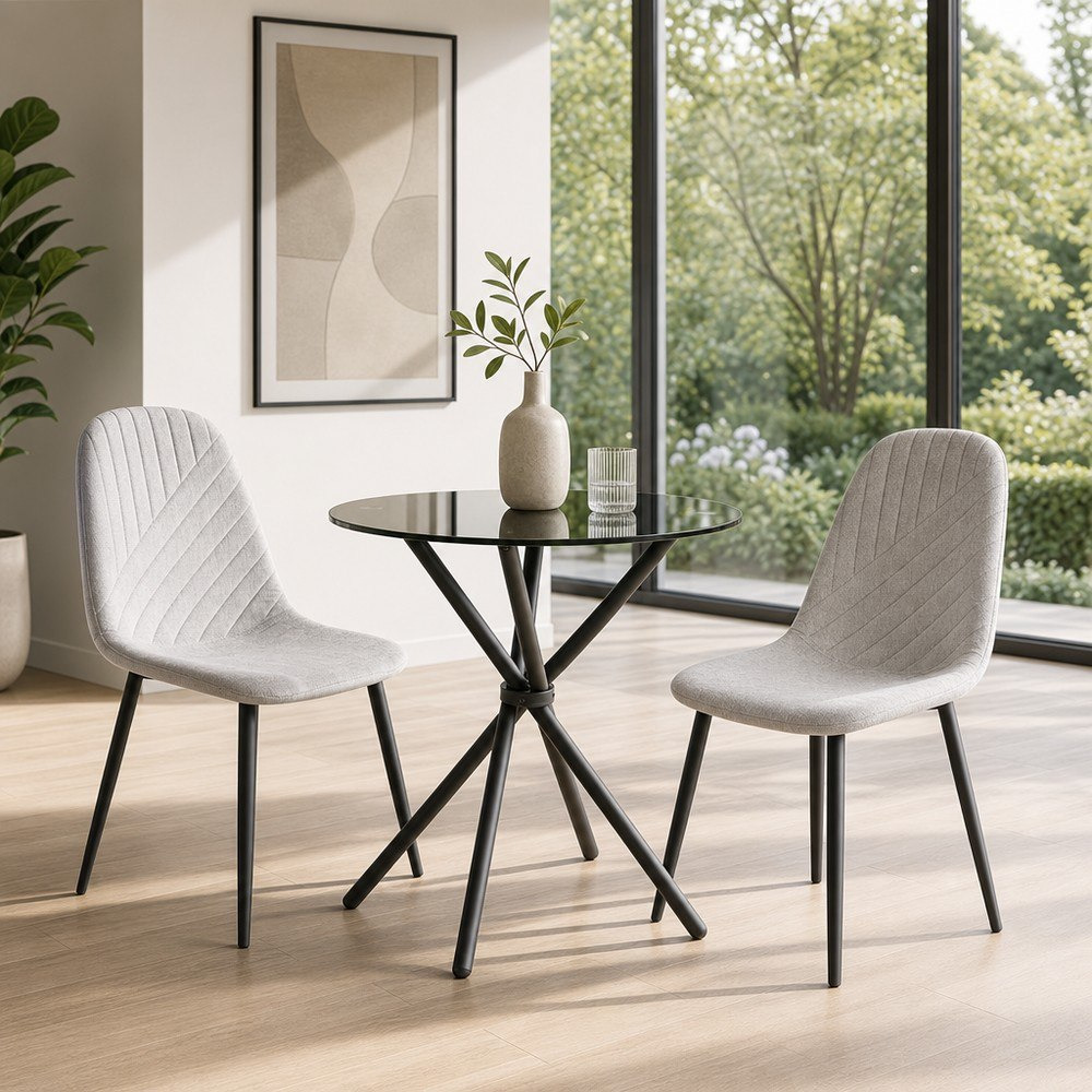 Movo Goblet Finland 2-Seater Round Glass Top Dining Set-hbxfurniture-diningtablesandsets-diningsets-twoseater-image-1