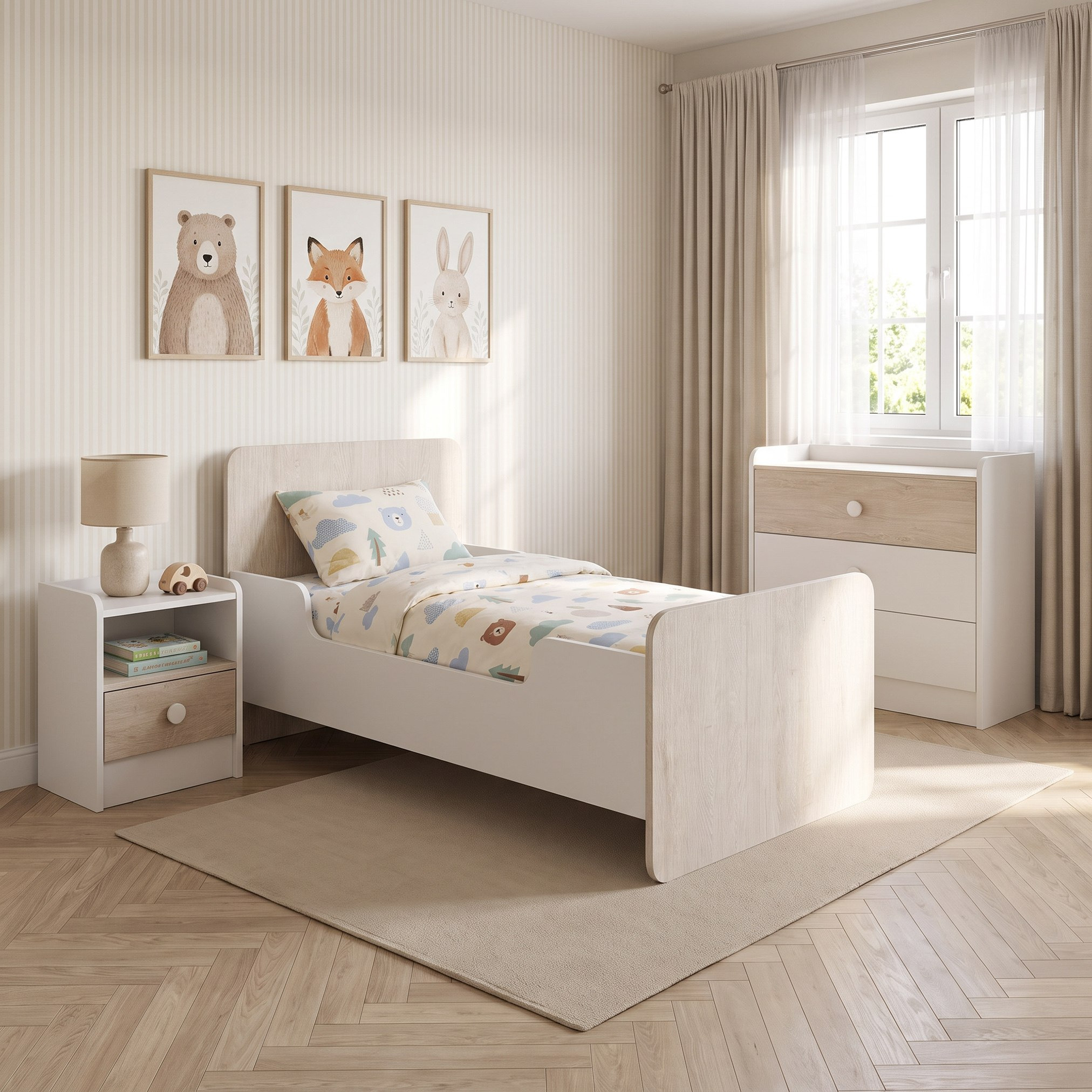 باقة غرفة نوم للأطفال 3 قطع من آيفوري-hbxfurniture-bedsandbedsets-beds-toddler-image-1