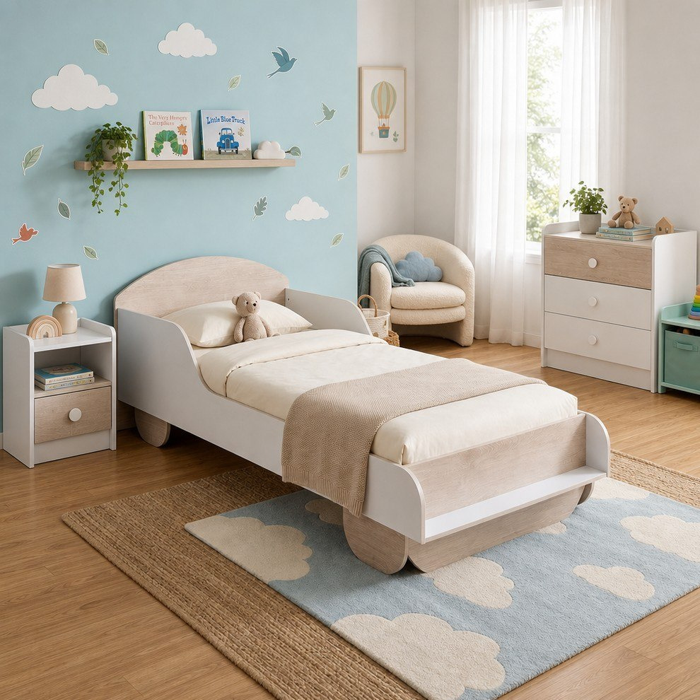 Ivory Halmstad 3-Piece Kids Car Single Bedroom Package-hbxkidsandyouth-bedsandbedsets-bedroomsets-single-image-1