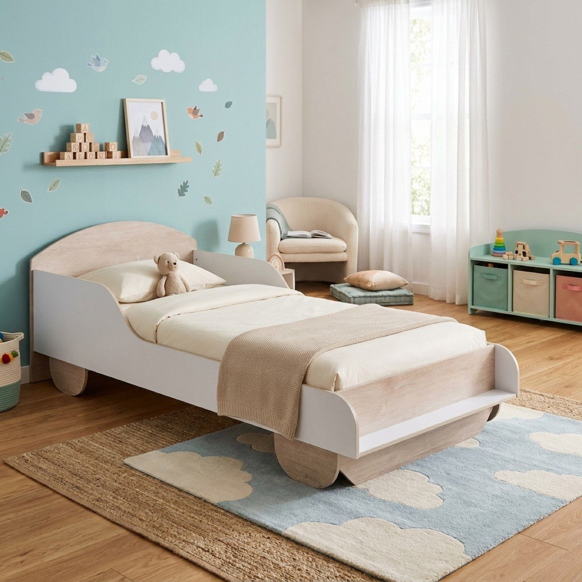 Ivory Halmstad 3-Piece Kids Car Single Bedroom Package-hbxkidsandyouth-bedsandbedsets-bedroomsets-single-image-2