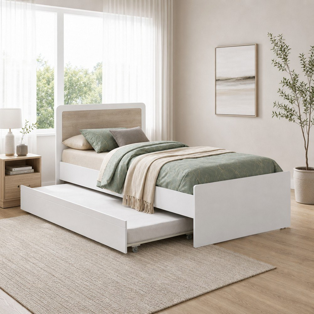 Ivory 2-Piece Kids Single Bed and Trundle Bedroom Package-hbxfurniture-bedsandbedsets-beds-single-image-1