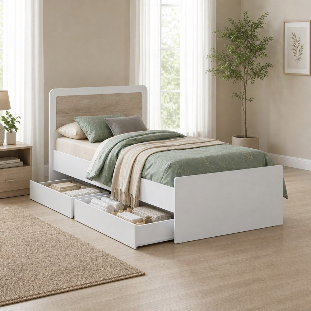 Ivory 3-Piece Kids Single Bed and Drawer Bedroom Package-hbxfurniture-bedsandbedsets-beds-single-image-1