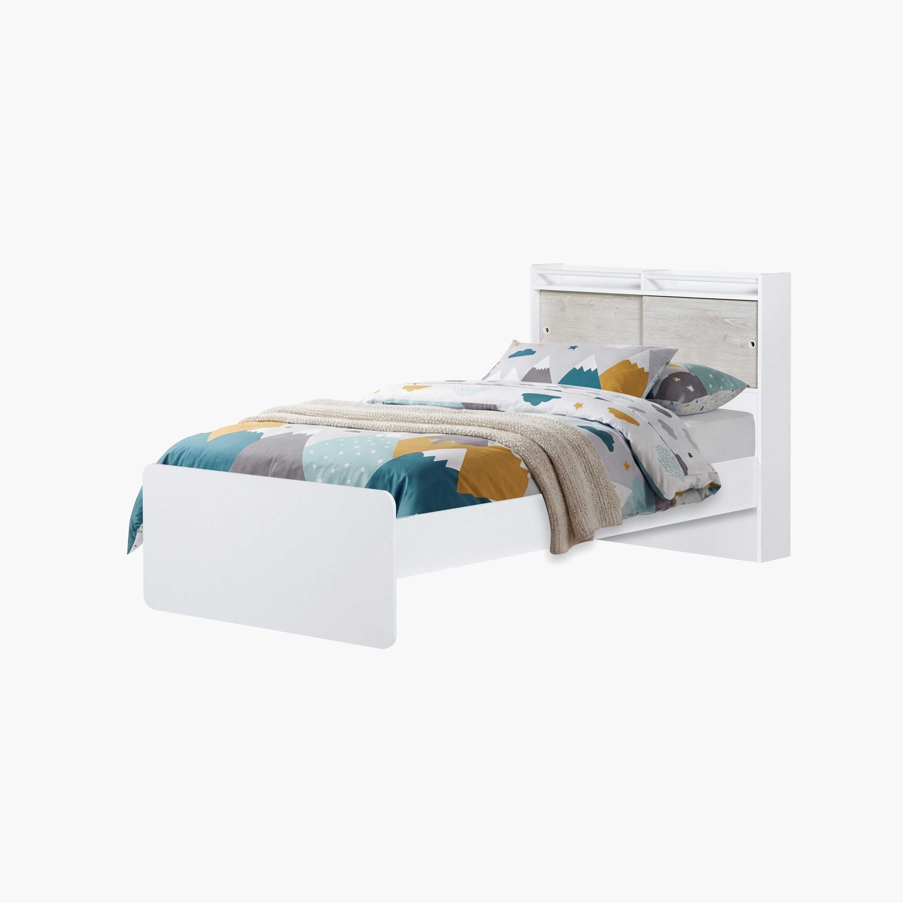 Ivory 2-Piece Kids Storage Headboard Bed and Trundle Bedroom Package-hbxfurniture-bedsandbedsets-beds-single-image-3