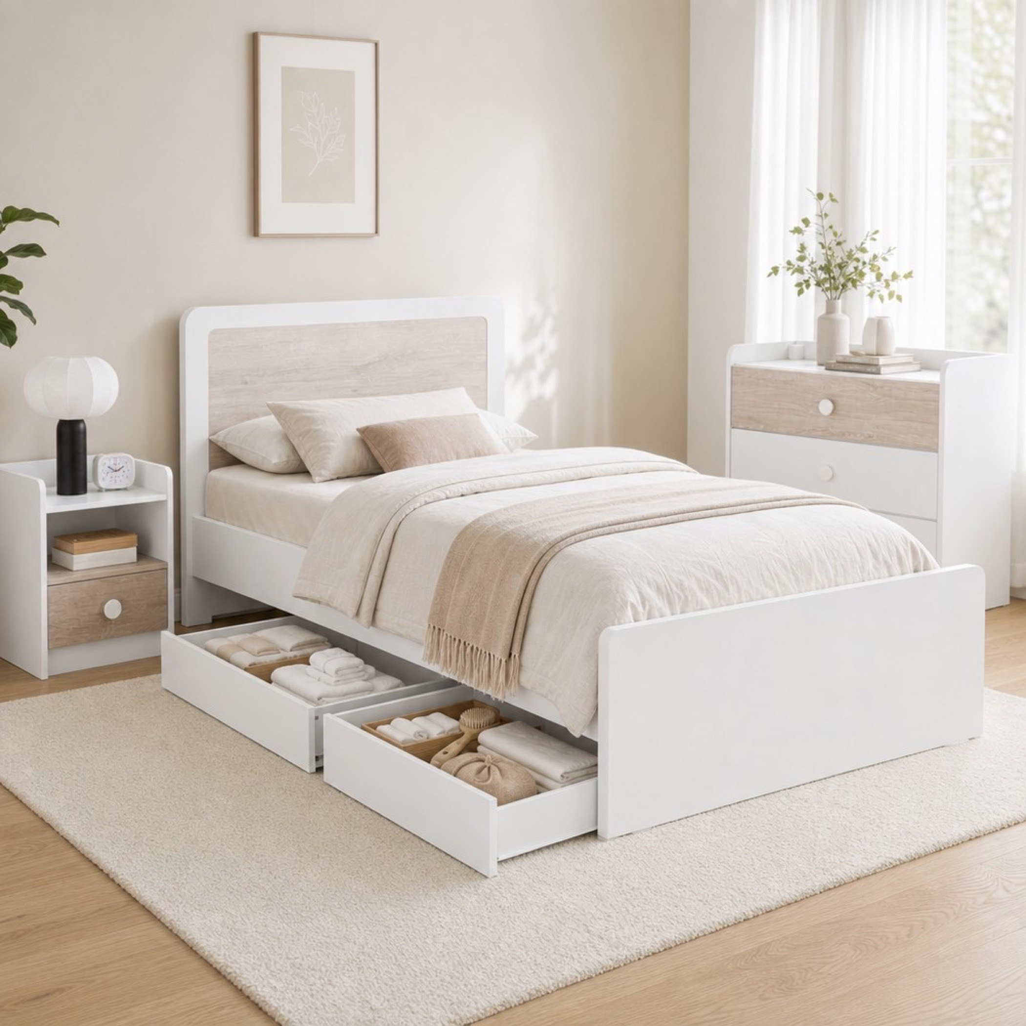 Ivory 5-Piece Single Kids Bedroom Package with Drawers-hbxkidsandyouth-bedsandbedsets-bedroomsets-single-image-1