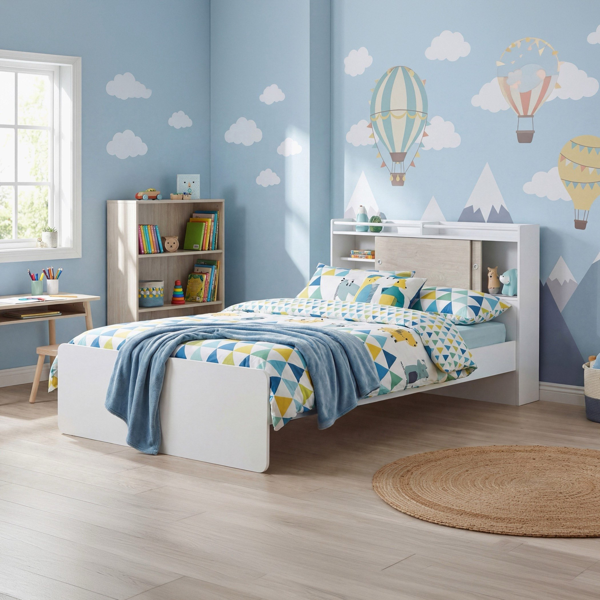Ivory 4-Piece Twin Kids Storage Headboard Bedroom Package with Trundle-hbxfurniture-kidsroom-kidsroomsets-twin-image-2