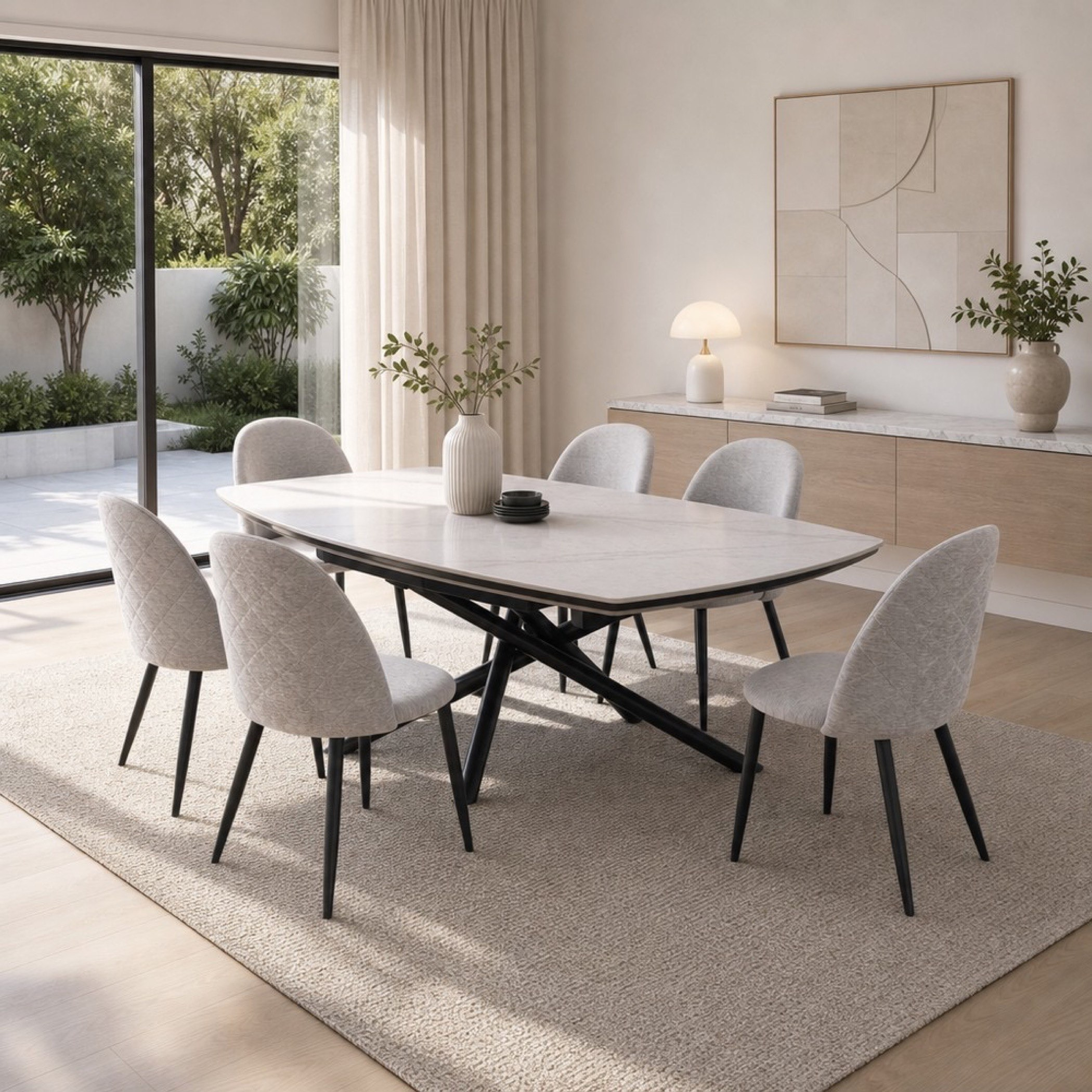 Mandy Welwick 6-Seater Extendable Sintered Stone Dining Set-hbxfurniture-diningtablesandsets-diningsets-sixseater-image-1
