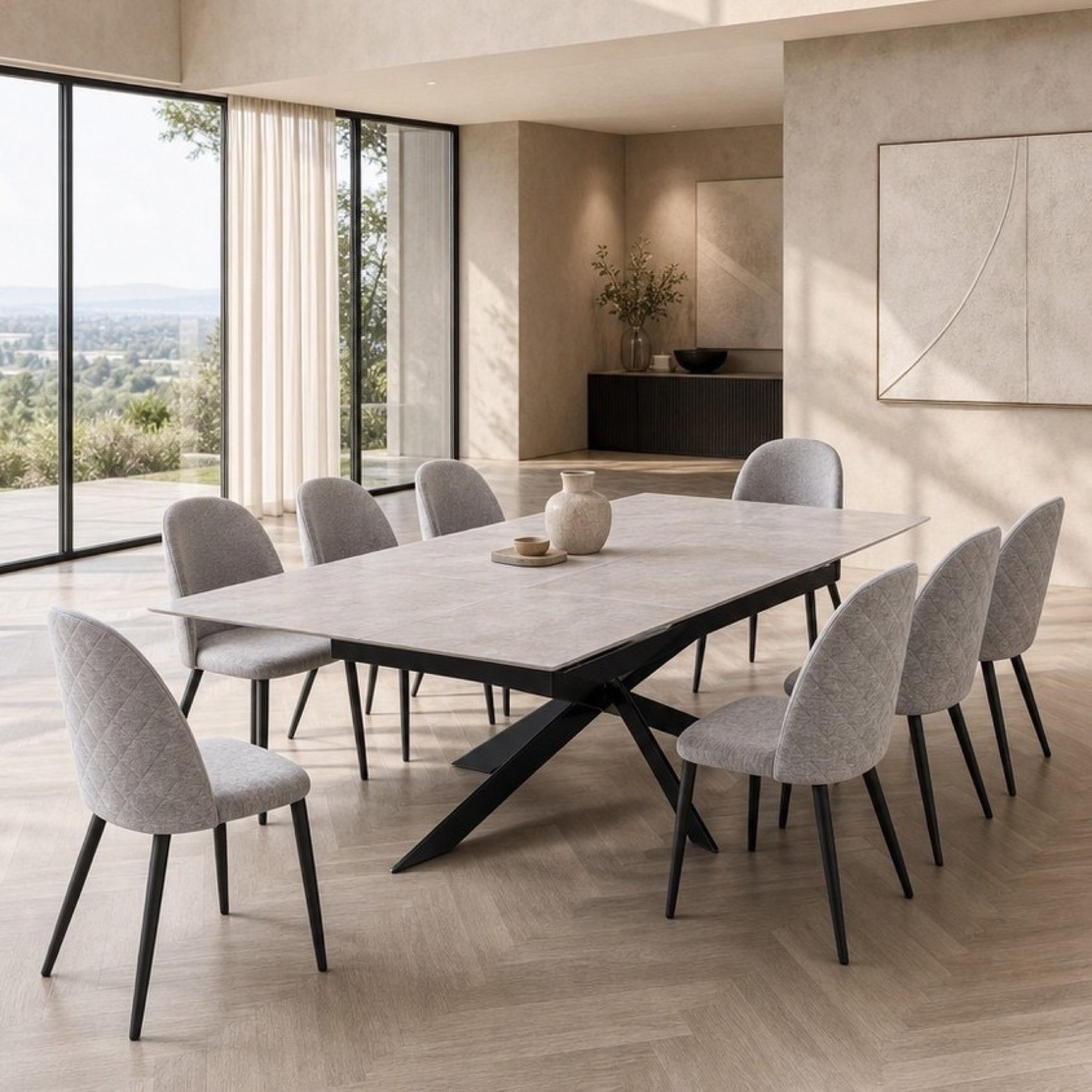 Octavia Welwick 8-Seater Extendable Sintered Stone Dining Set-hbxfurniture-diningtablesandsets-diningsets-eightseater-image-1