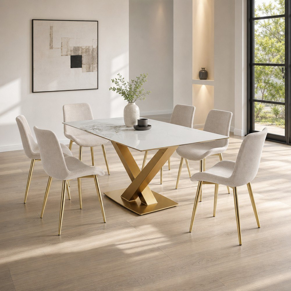 Baron 6-Seater Sintered Stone Dining Set-hbxfurniture-diningtablesandsets-diningsets-sixseater-image-1
