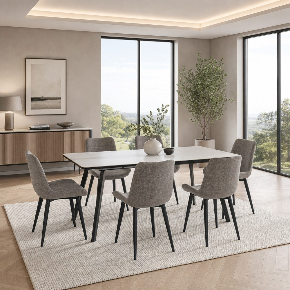 Movo Roma Marwell 6-Seater Extendable Sintered Stone Dining Set-hbxfurniture-diningtablesandsets-diningsets-sixseater-image-1
