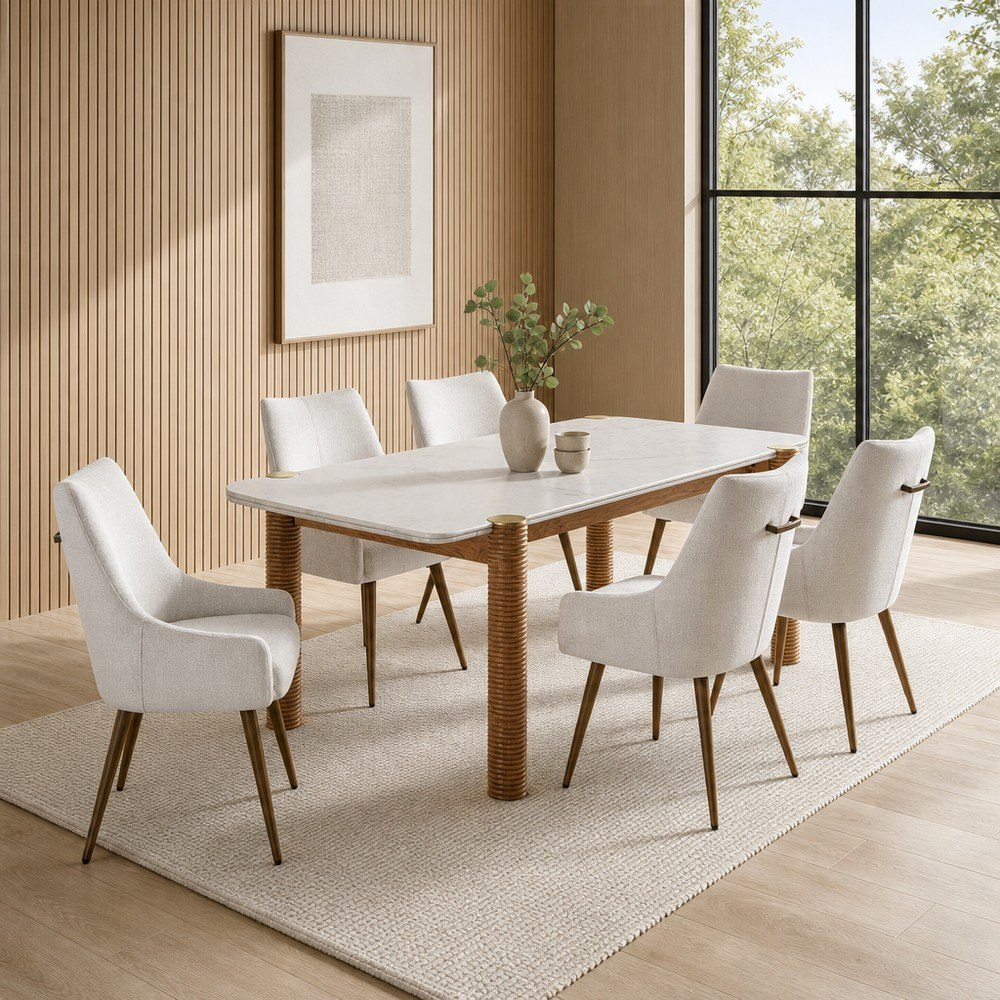 Cavon Caretto Portola 6-Seater Genuine Marble Top Dining Set-hbxfurniture-diningtablesandsets-diningsets-sixseater-image-1