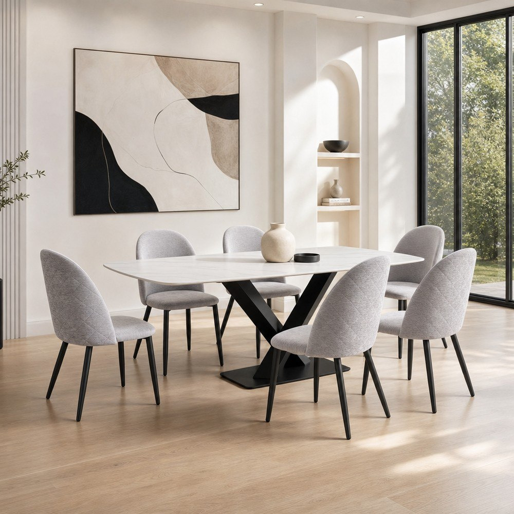 Cavon Caretto Portola 6-Seater Genuine Marble Top Dining Set-hbxfurniture-diningtablesandsets-diningsets-sixseater-image-1