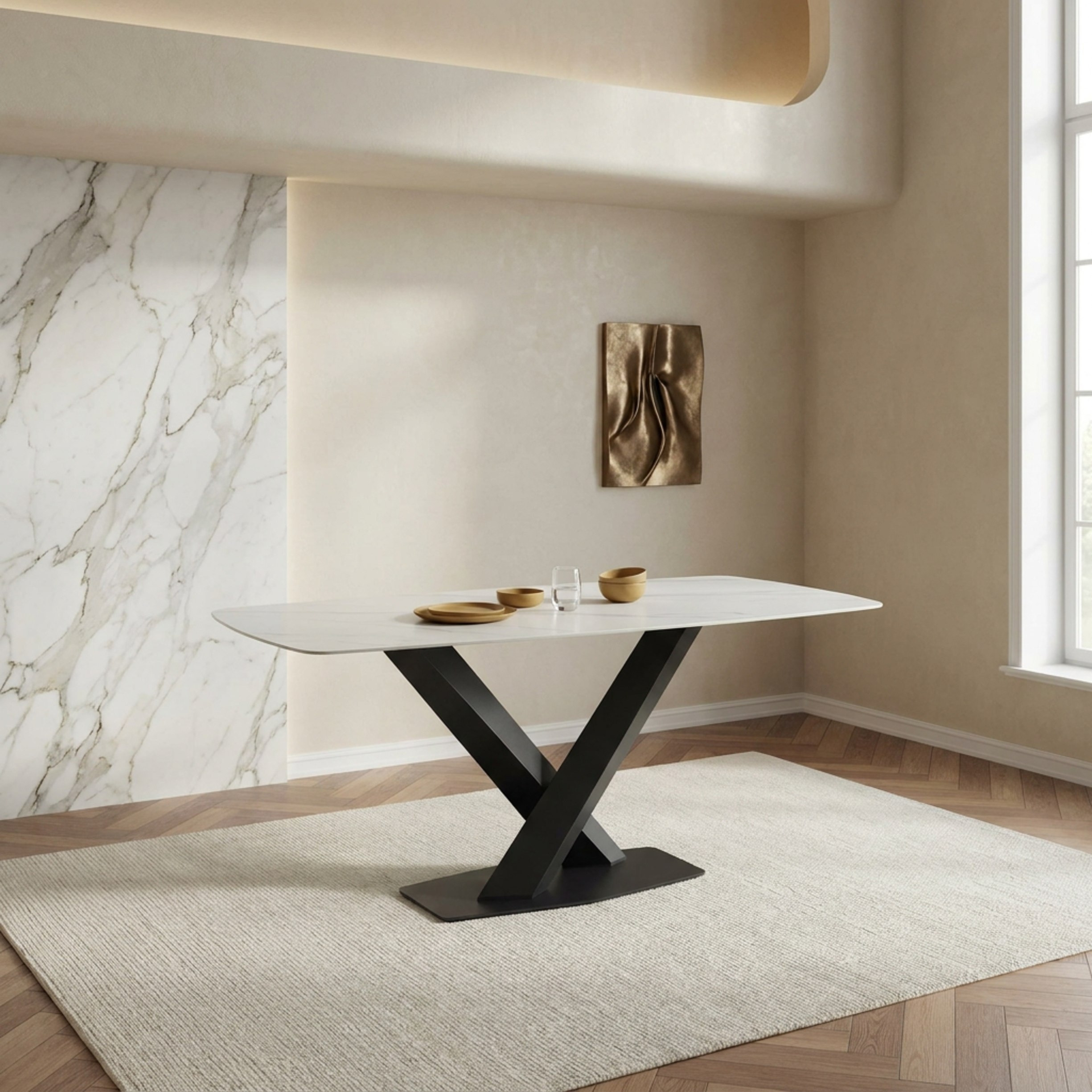 Cavon Caretto Portola 6-Seater Genuine Marble Top Dining Set-hbxfurniture-diningtablesandsets-diningsets-sixseater-image-2