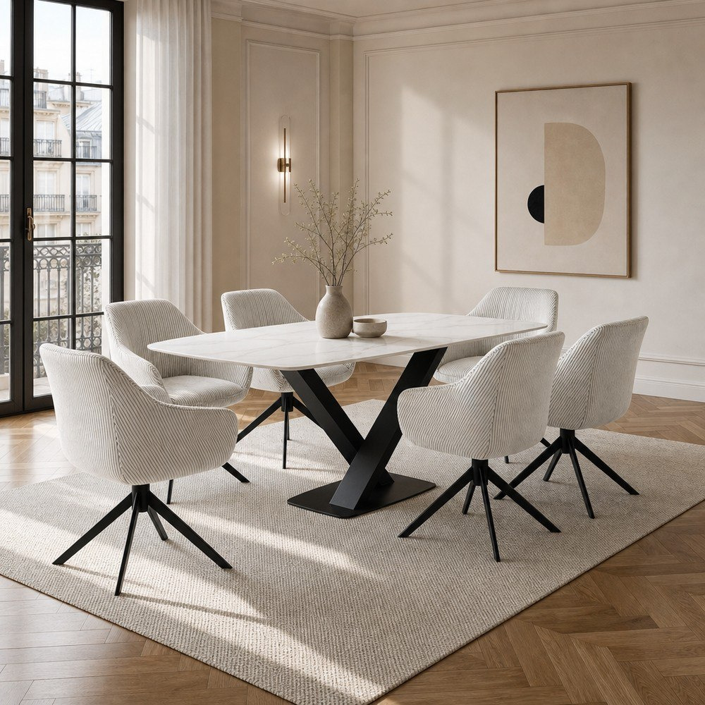 Baron Winchester 6-Seater Sintered Stone Dining Set-hbxfurniture-diningtablesandsets-diningsets-sixseater-image-1