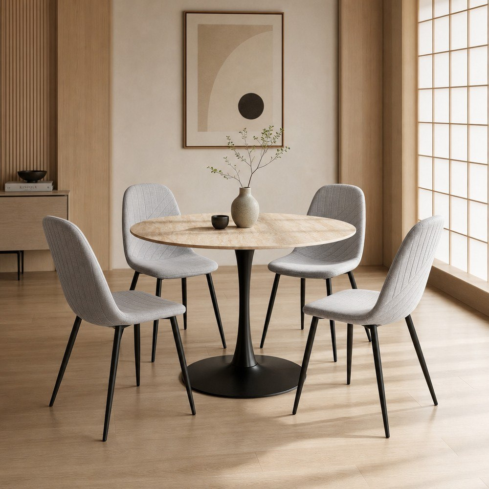 Elvis Finland 4-Seater Sintered Stone Round Dining Set-hbxdiningroom-diningtablesandsets-diningsets-fourseater-image-1