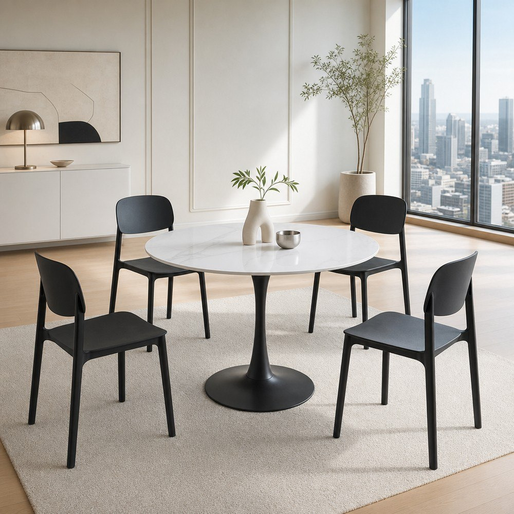 Elvis Hobbs 4-Seater Sintered Stone Round Dining Set-hbxdiningroom-diningtablesandsets-diningsets-fourseater-image-1