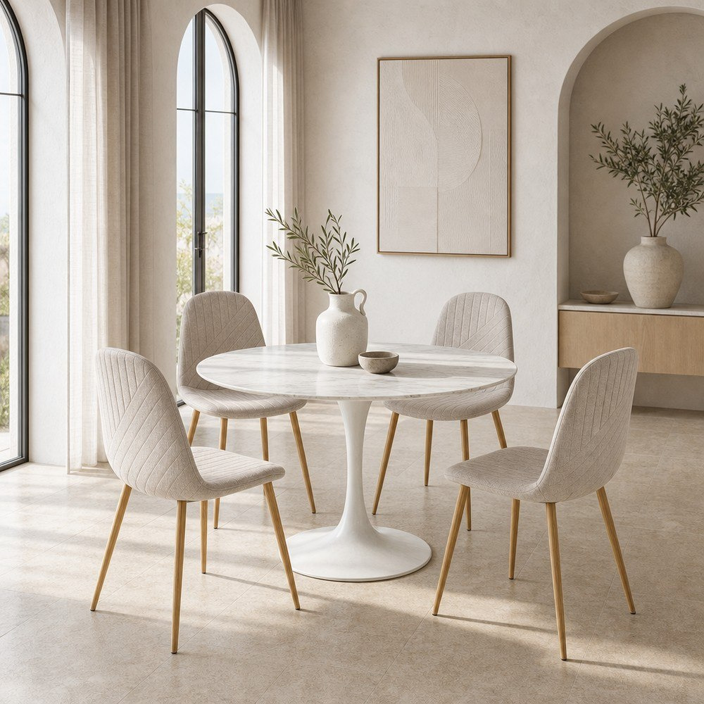 Elvis Finland 4-Seater Sintered Stone Round Dining Set-hbxdiningroom-diningtablesandsets-diningsets-fourseater-image-1