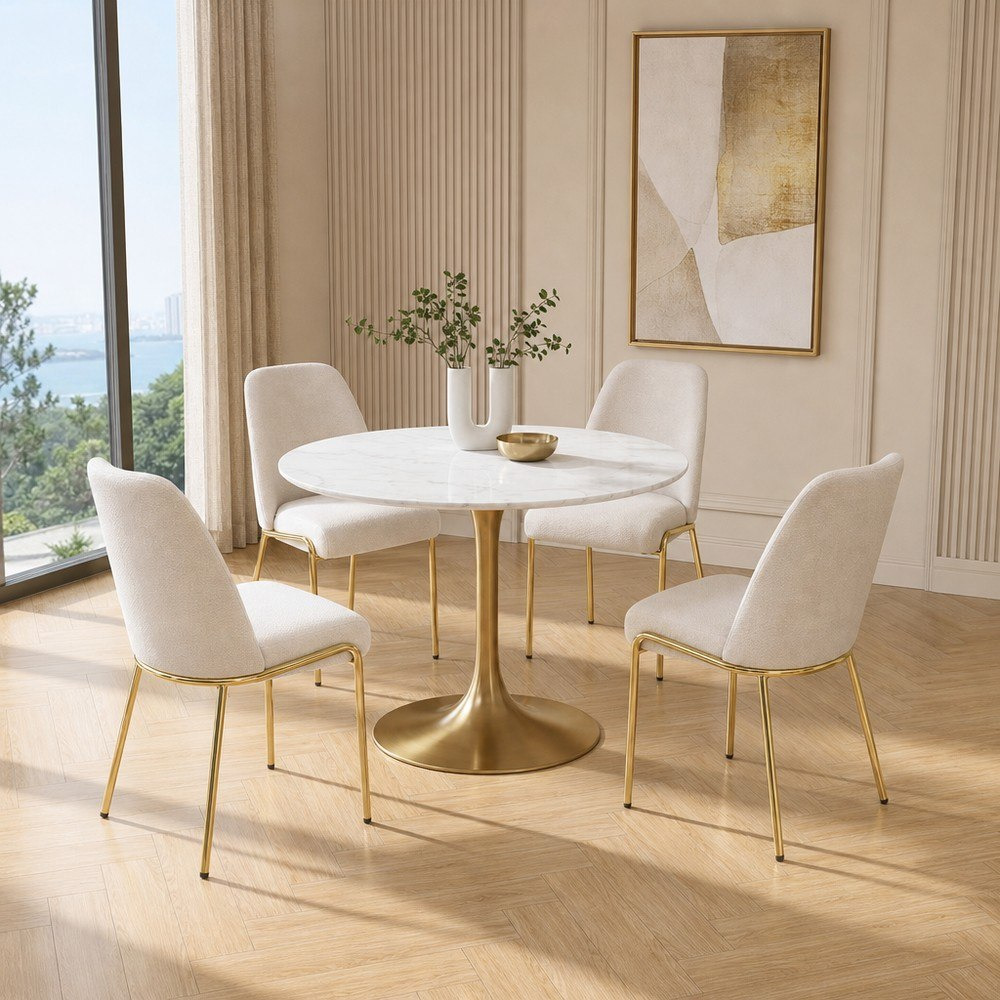 Elvis Crown 4-Seater Sintered Stone Round Dining Set-hbxdiningroom-diningtablesandsets-diningsets-fourseater-image-1