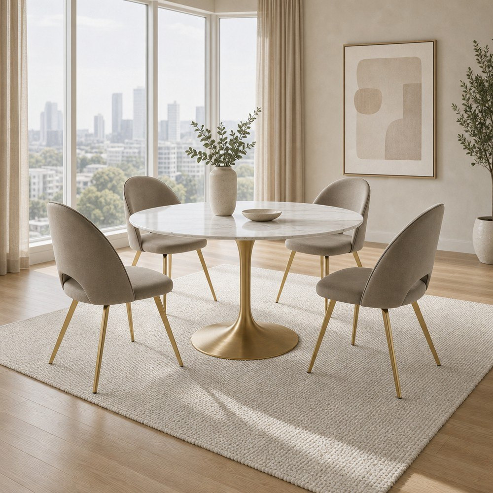 Elvis Pearl 4-Seater Sintered Stone Round Dining Set-hbxdiningroom-diningtablesandsets-diningsets-fourseater-image-1