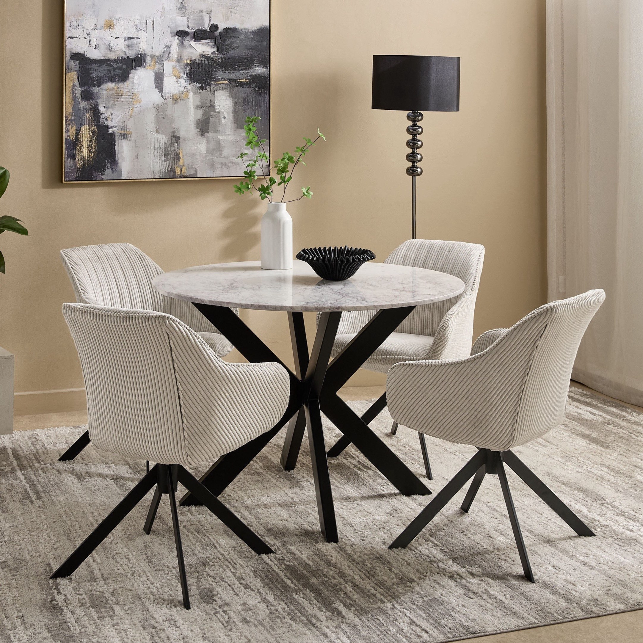 Cavon Portola Winchester 4-Seater Genuine Marble Top Dining Set-hbxdiningroom-diningtablesandsets-diningsets-fourseater-image-1